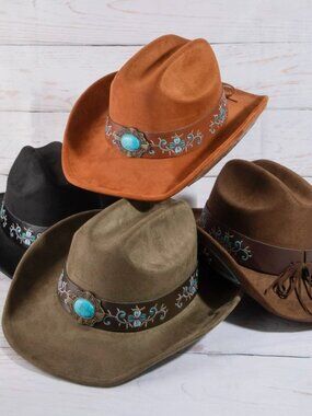Western Embroidered Floral Strap Concho Cowboy Hat